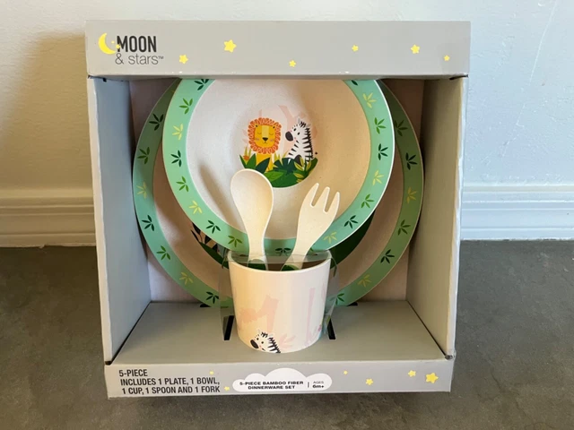 Moon and Stars 5-piece Bamboo Fiber Dinnerware Set Baby Toddler
