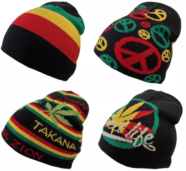 Mens Rasta Beanie Hat Adults Woolly Ski Winter Hat Weed Life Peace Jamaica hat