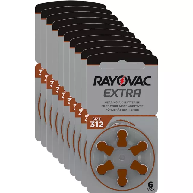 60 Piles Pour Appareil Auditives Auditif Rayovac 312 Extra Pr41  (2017)