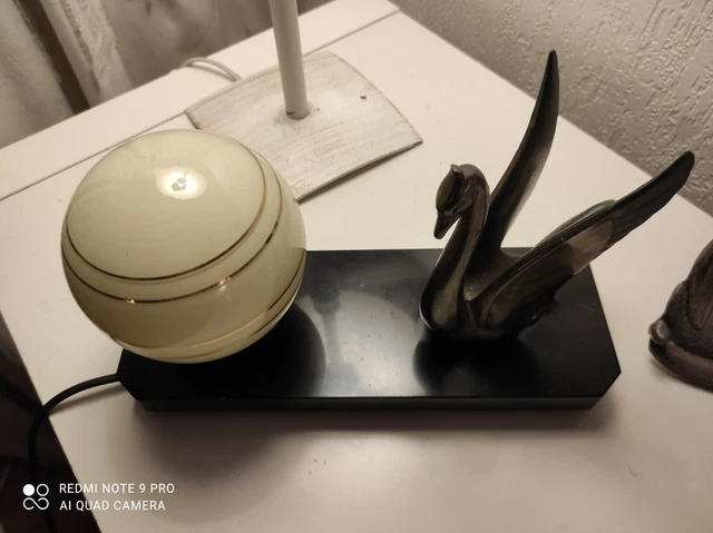 Lampe De Chevet Art Déco Ancienne - Pied En Aluminium, Style Bouillotte/notaire, Vintage