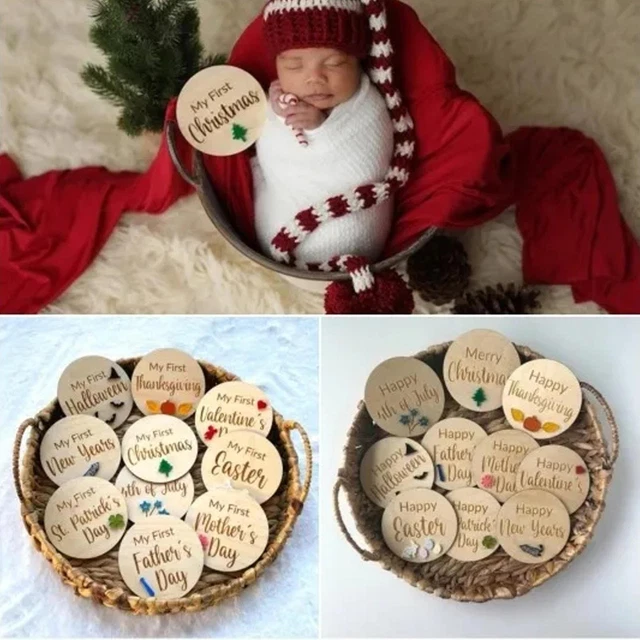 Baby Holiday Milestone Cards 10Pcs Wooden Baby Months Holiday Signs