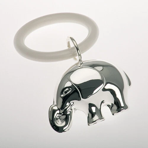 Babyrassel Elefant Silber mit Greifring Kinderrassel Taufgeschenk Geburt Taufe