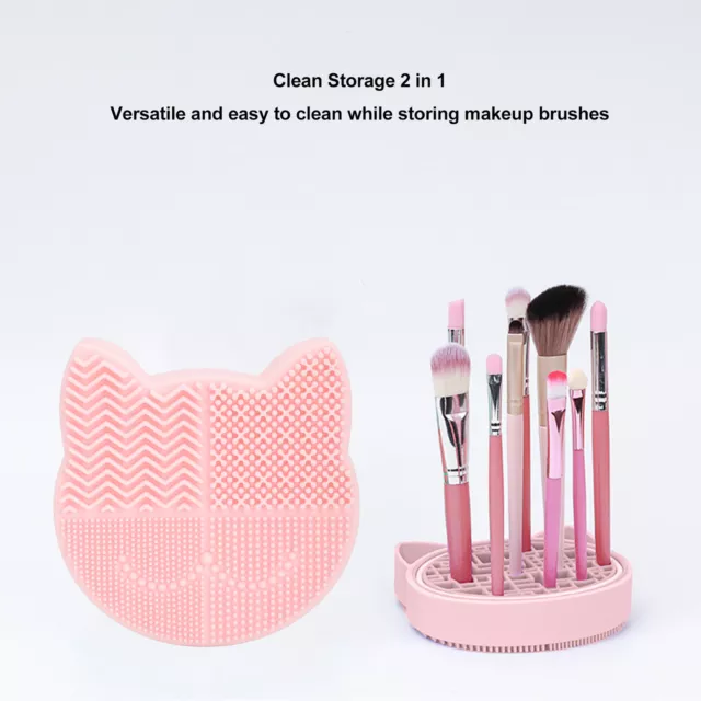 (Pink)Makeup Brush Cleaner Multipurpose Cute Cat Head 2 In 1 Design VIS
