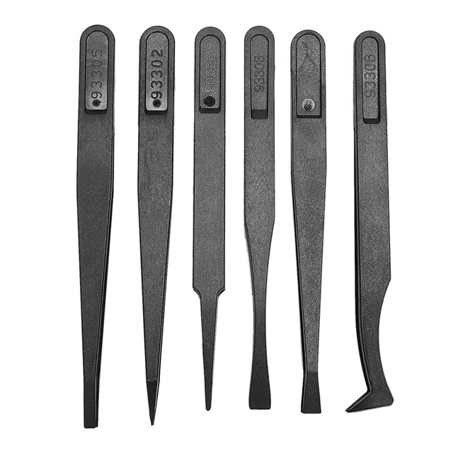 6PCS Precision Tweezer Set Plastic  Static Tool Kit Size 1/2/3/5/6/8 each oneP9