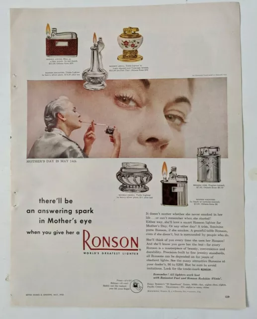 RONSON Lighters 1950 Mother's Day Magazine Print Ad