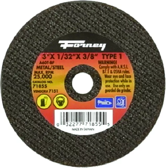 LOT OF (5) Forney 71855 Aluminum Oxide 3" GRINDER Cut-Off Wheels 1/32" Thick