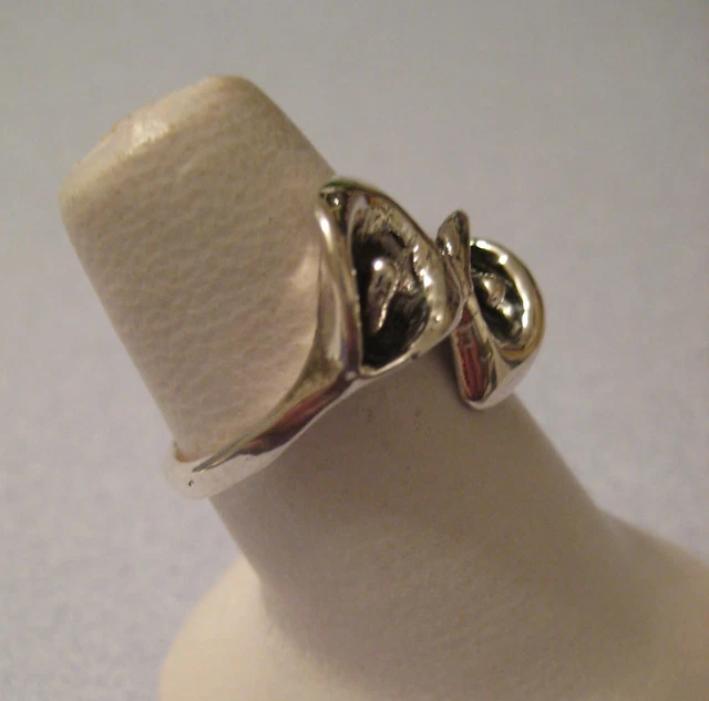 Mexican 925 Silver Taxco Oxidized Etched Double Calla Lily Flower RING To Choose 3