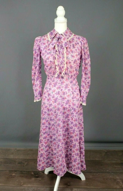 Vtg Women's 30s 40s Floral Dress 1930s 1940s Handmade Cotton