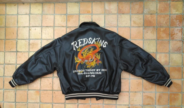Blouson Cuir Homme Redskins Dragon Teddy – Taille XL, Couleur Aubergine Satin, Doublure Soie – Vintage En Très Bon état