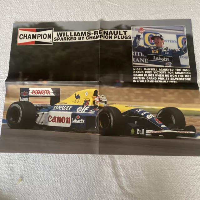 Poster Champion Williams Renault FW14 Nigel Mansell 1991 Silverstone 57 X 42 CM