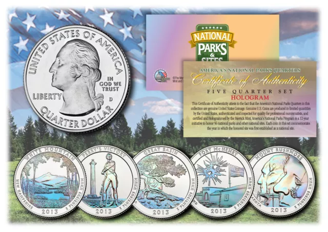 2013 America The Beautiful HOLOGRAM Quarters U.S. Parks 5-Coin Set w/Capsules