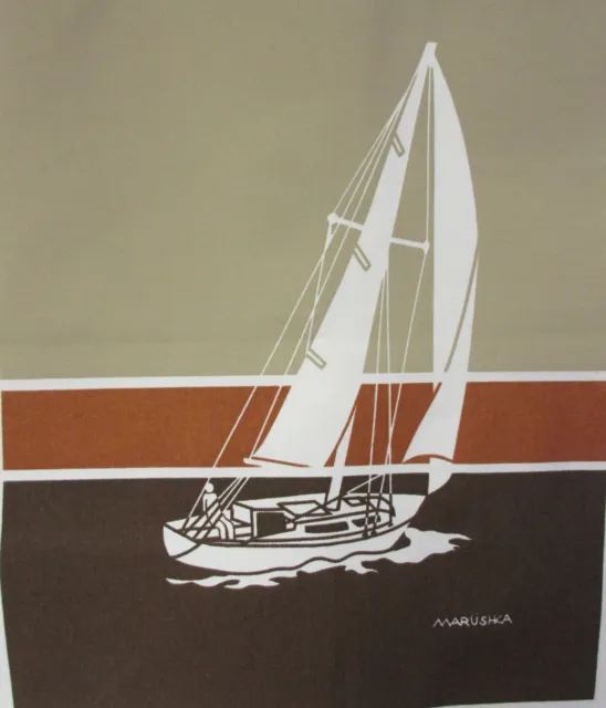 Marushka Screen Print unframed canvas SAILBOAT ON LAKE in brown/rust  13" x 16"