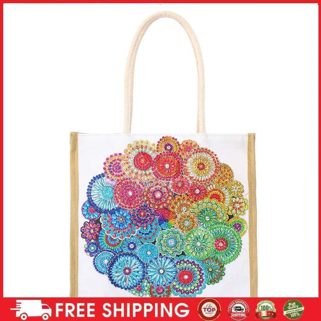 Bolso de mano de pintura de diamantes 5D hágalo usted mismo lino bolsa de almacenamiento de compras reutilizable ecológico