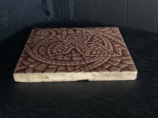 Antique A.E. Tile Company Majolica  Ceramic Tile Collectible Mauve Leaf Mosaic 6