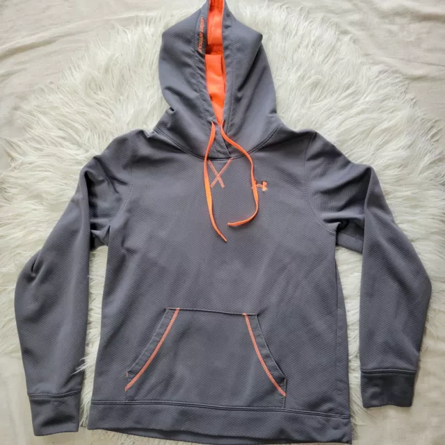 Under Armour Loose Fit Hoodie Sweatshirt Womens Size Large Gray Neon Orange