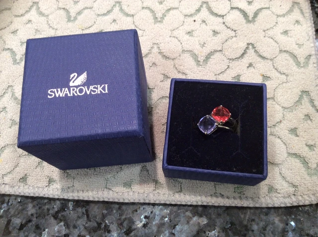 Authentic Retired SWAROVSKI Indian Pink And Purple Faceted Ring Set Sz 6