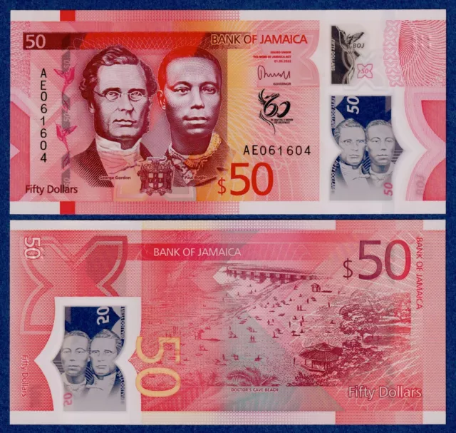 Jamaica 50 Dollars (2022/2023) P-96 New Polymer UNC Banknote