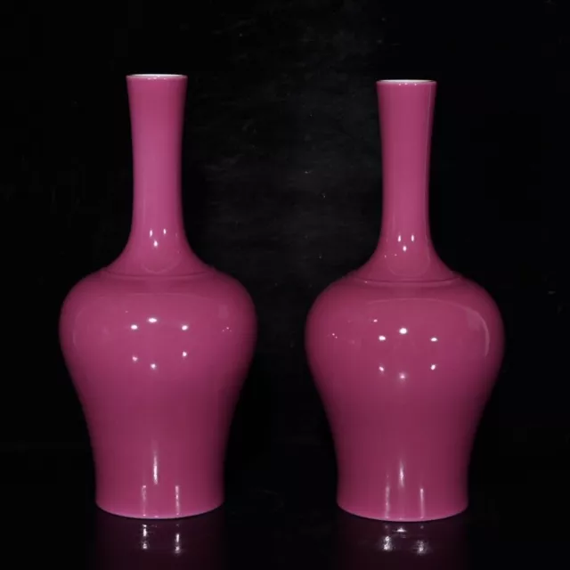 8.7" Antique Qing dynasty Porcelain yongzheng mark pair Carmine glaze gilt vase