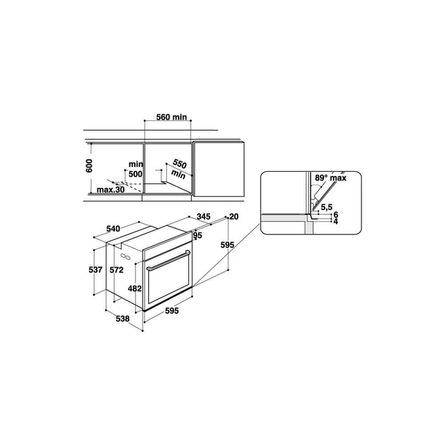 Hotpoint FI6 864 SH IX HA 73 L 3650 W A+ Noir, Acier inoxydable 3