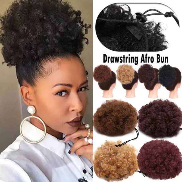 BLACK WOMEN AFRO Hair Bun kinky Curly Clip In Hair Pcs For Human Ponytail  Updo S £ - PicClick UK