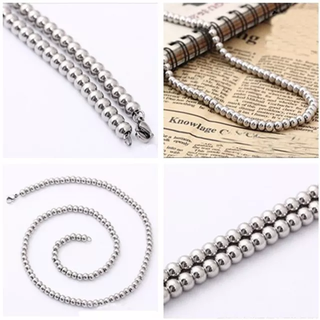 Heavy 6/8/10mm Silver 316L stainless steel Rosary Ball Chain Necklace Bracelet