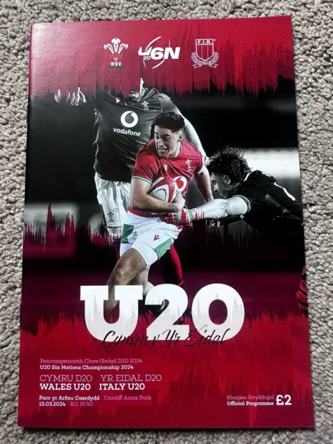 WALES V ITALY RUGBY UNION SIX NATIONS Under 20’s U20’s 15/3/24 2024 Programme