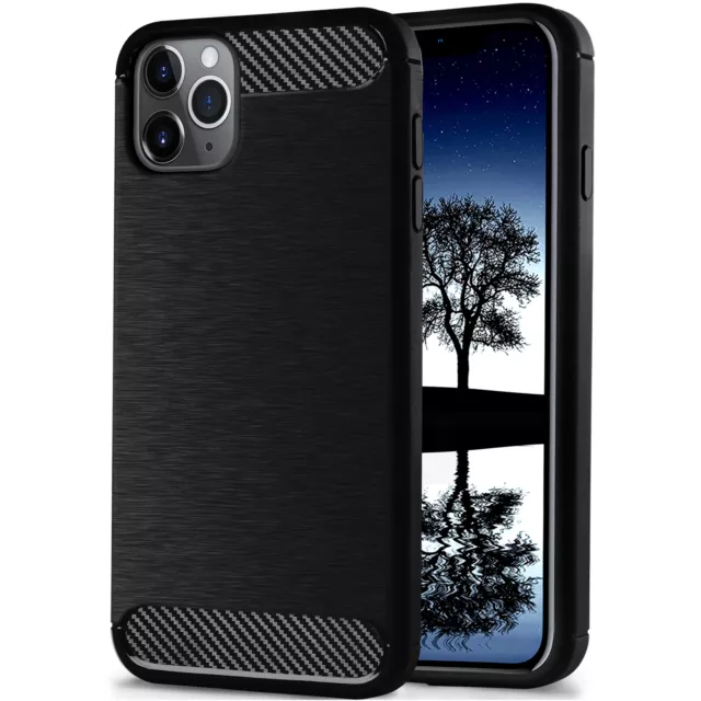 Handy Hülle für Apple iPhone 11 Pro Max Cover Dünn Schutzhülle Carbon Alu Design