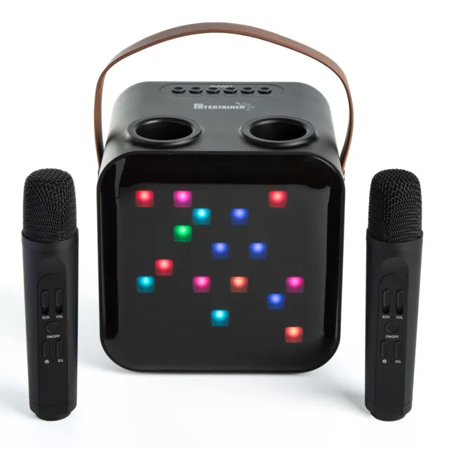 Karaoke Machine Portable Speaker. 2 Wireless Mics & Lights. Mr Entertainer Nano