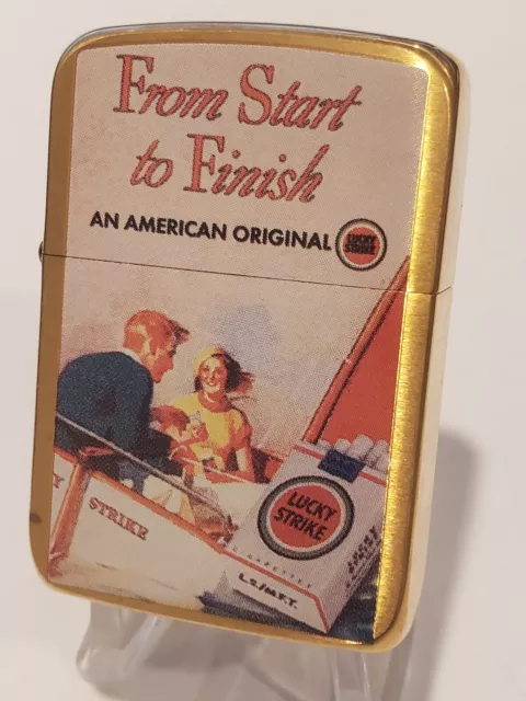 Vintage 1941 Solid Brass Replica LUCKY STRIKE Zippo Cigarette Lighter Sailboat