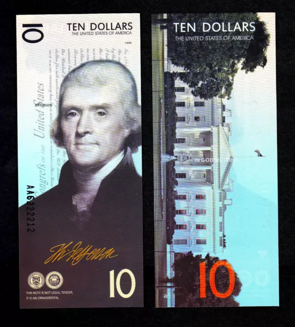 ★★ Usa ★ Billet Polymer  Du 10 Dollars Thomas Jefferson ★★ A