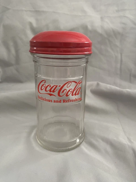 Vintage Coca Cola Sugar Shaker Glass Sugar Dispenser 1992 Retro Diner Style