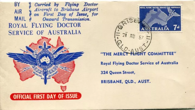 1957 Royal Flying Doctor Service Of Australia - Royal FDC Blue/Red