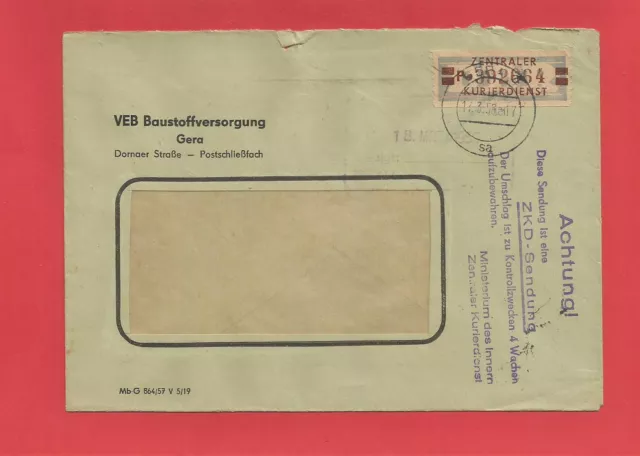 DDR ZKD Brief Mi. Nr. 21 von Gera  nach Dresden 1959 mit Stempel Kontrollzwecke