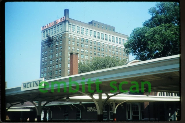 Original Slide, RI Rock Island Moline IL Illinois Station Depot, 1959