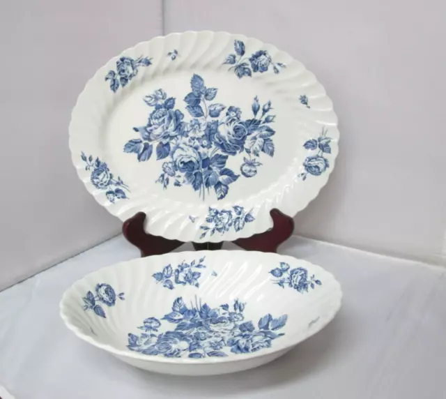 Vintage Johnson Bros Devon Sprays Blue Serving Platter and Bowl Made In England