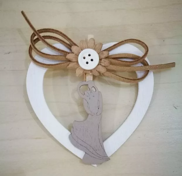 24 PEZZI Applicazione Cuore Legno sposi bianco bomboniera matrimonio