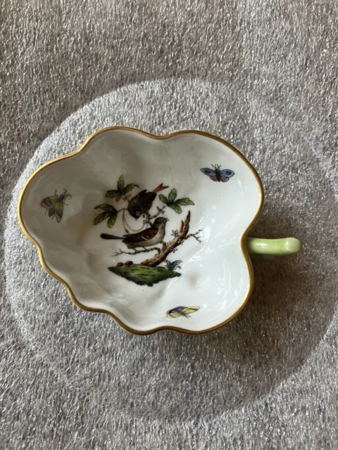 RARE Herend Rothschild Bird Pattern Leaf Shaped Dish - Hand Painted