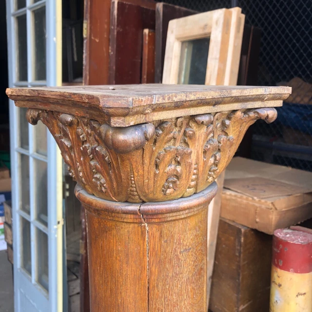 stunning pair c1880 hand carved oak columns fireplace? 57.5/9.25/8” Quartersawn 3