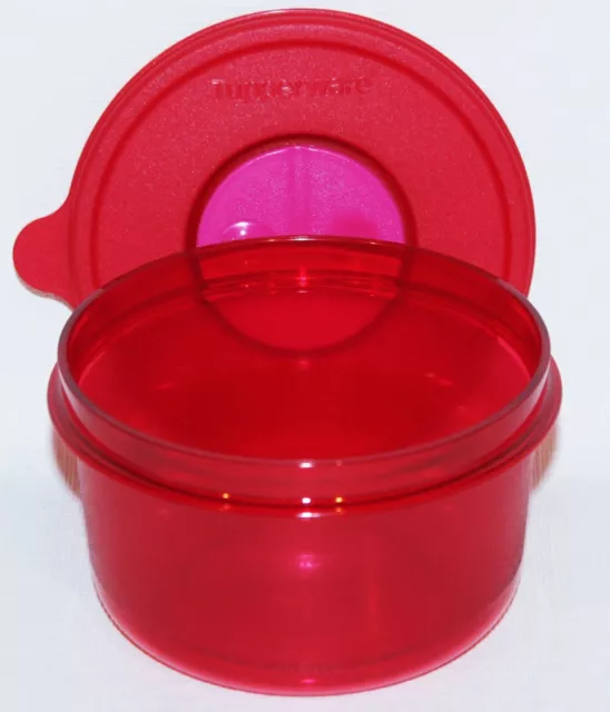 Tupperware Rock N Serve Small Round 1.5 Cups Microwave Candy Cane Red & Pink NOS