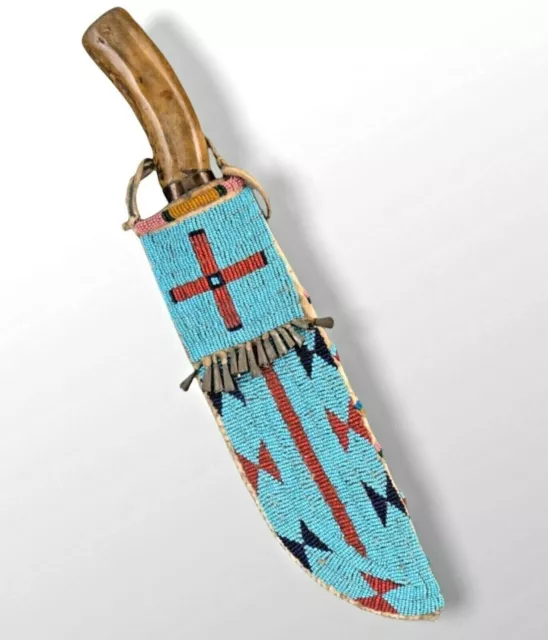 Sioux Tribe Native American Indian Beaded Knife Sheath Suede Leather Cover SU09
