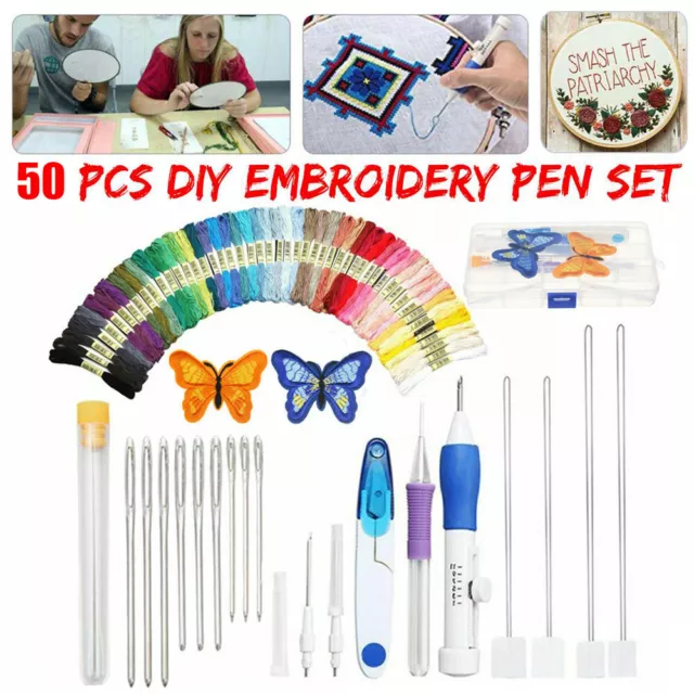 Magic Zum Selbermachen Stickstift Stricken Nähen Werkzeug Kit Stanznadel + 50 Fäden Set.