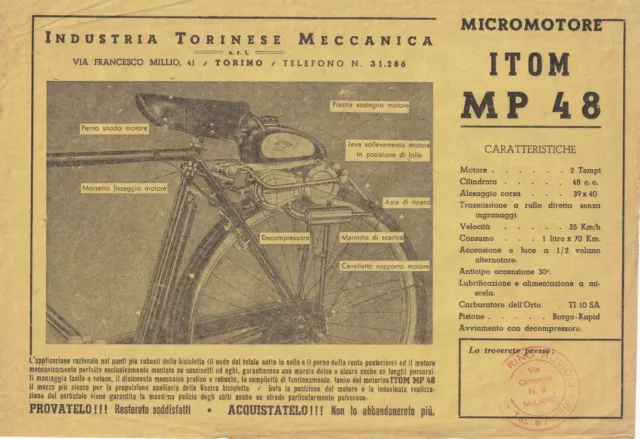 Micromotore ITOM MP 48 cc. - Volantino Flyer Esordio Torino anni '40 Micromotore ITOM MP 48 cc. - Volantino Flyer Esordio Torino anni '40