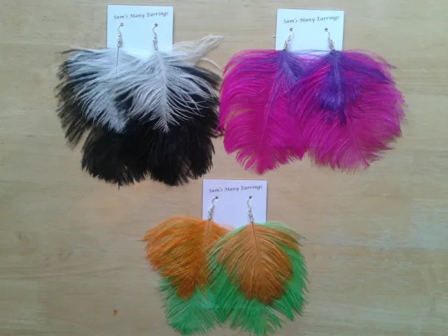 Ostrich Feather Earrings Available In Gold, Silver & 925 Silver Hand Made