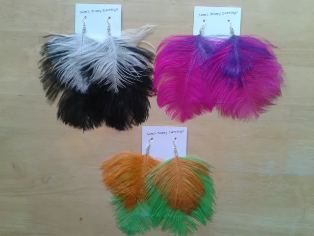 Ostrich Feather Earrings Available In Gold, Silver & 925 Silver Hand Made