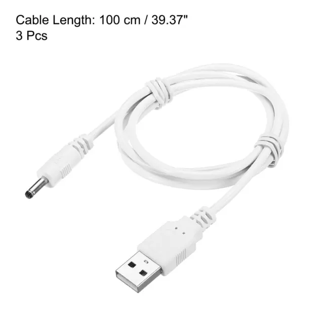 USB Maschio a CC 3,5x1,35mm Maschio Alimentazione Cavo 100cm ,Bianco 3pz 2