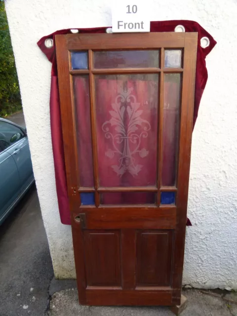 hardwood front door nine panel stained glass etched glass Edwardian Victorian