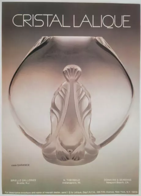 Lalique Crystal Garance Vase 1982 New Yorker Ad 8x11"