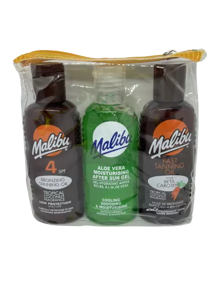 Malibu Travel Pack SPF 4 Bronzing Oil, Aloe Vera After Sun Gel, Coconut Tan Oil