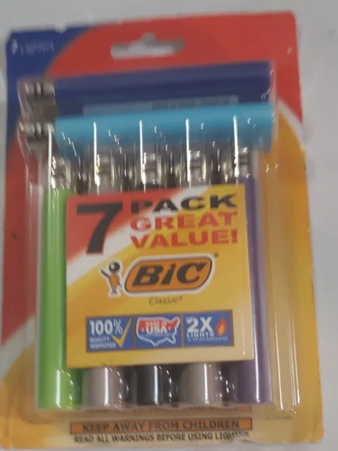 Classic Full Size BIC BUTANE Lighters - Multi Color - 7PK NEW