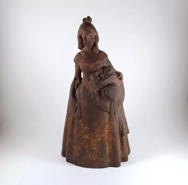 Antique Tall Cast Iron Victorian Woman Lady With Hat Doorstop, Door Stop